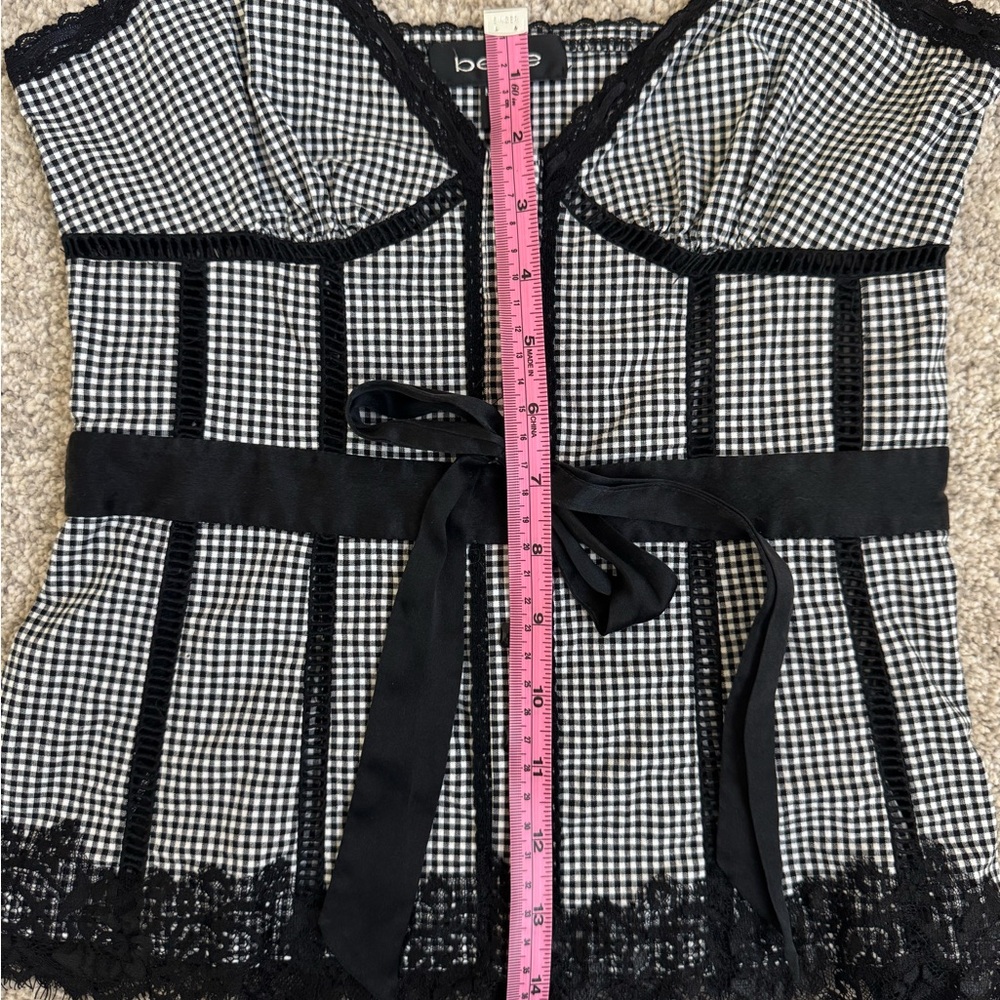 Y2K VINTAGE BEBE Gingham Lace Trim Top Coquette XS - Picture 5 of 12